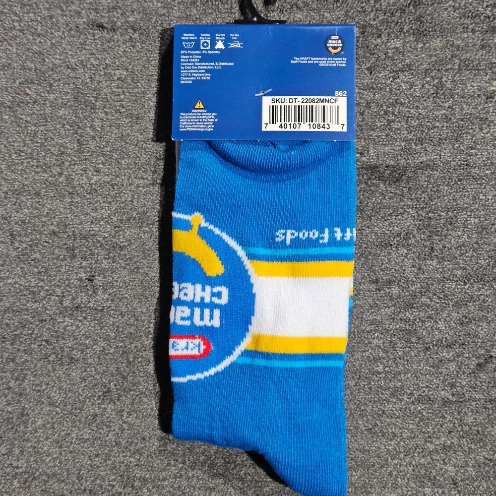 Kraft Mac & Cheese Mens Crew Socks Blue Yellow Novelty Food Size 6-12